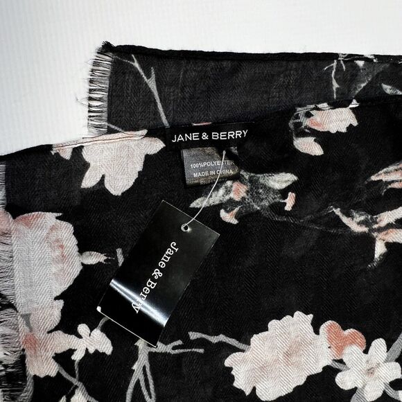 Floral Scarf JANE & BERRY 37" By 37" Black Pink Gray Polyester NEW - Picture 3 of 9